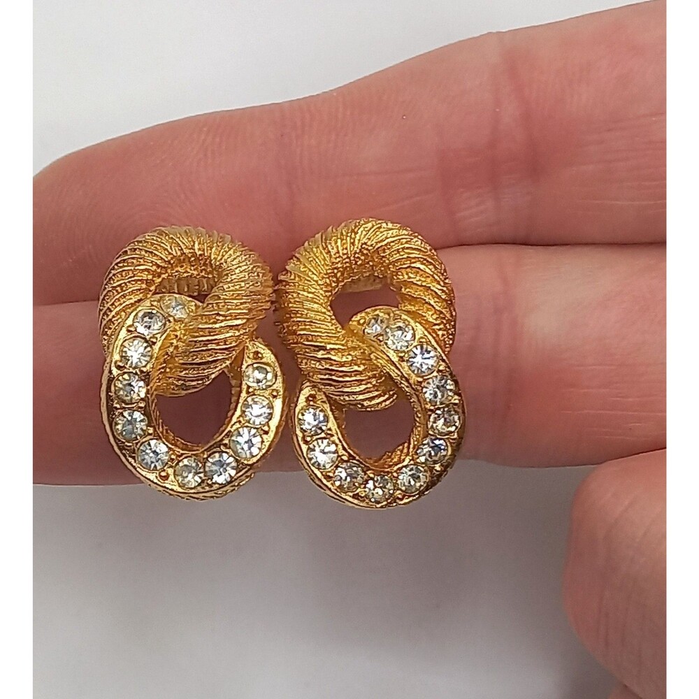 Christian Dior Love Knot Clip On Earrings Rhinstones Gold Tone